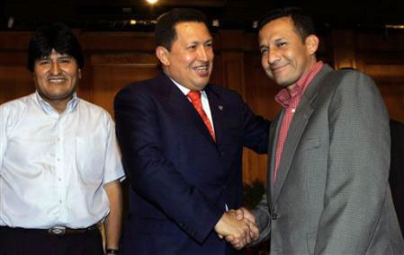 Evo Morales, Hugo Chavez y Ollanta Humala.