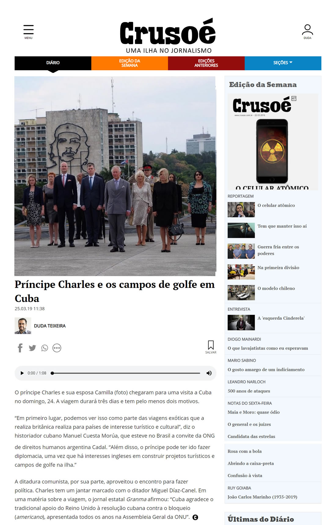 Compartilhe esse conteúdo utilizando as ferramentas de compartilhamento oferecidas na página ou pelo link: https://crusoe.com.br/diario/principe-charles-e-os-campos-de-golfe-em-cuba/. Nossos textos, fotos, artes e vídeos são protegidos pela legislação brasileira sobre direito autoral. Não reproduza o conteúdo da revista em qualquer meio de comunicação, eletrônico ou impresso, sem autorização da Mare Clausum Publicações Ltda.