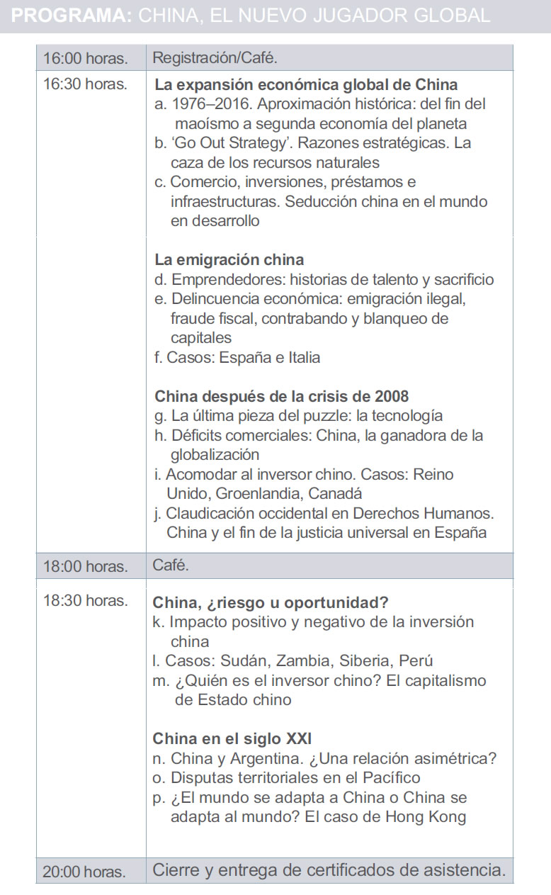 SEMINARIO: CHINA, EL NUEVO JUGADOR GLOBAL